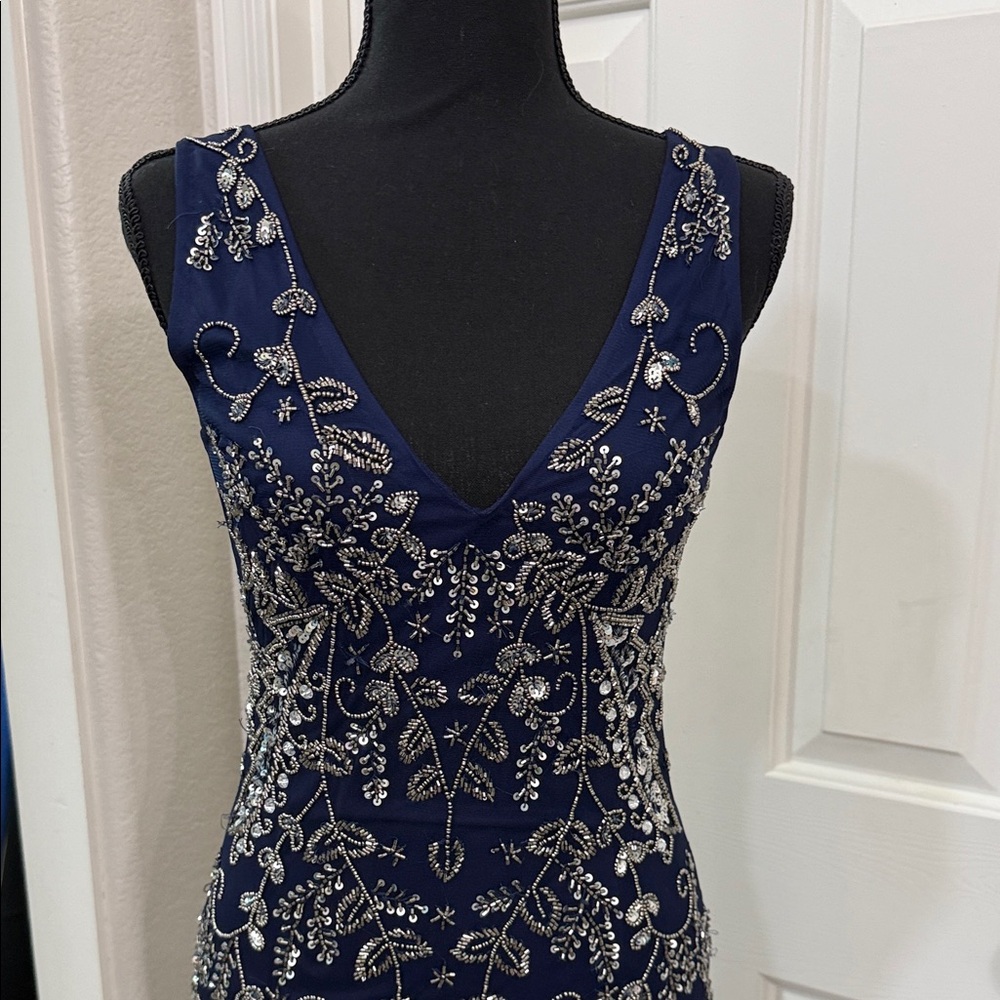 Elegant Navy Blue Embellished Dress